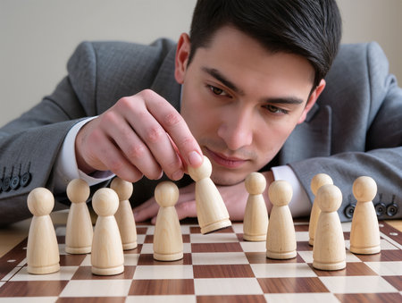 Businessman playing chess. Concept of leadership and success. Close up.の素材