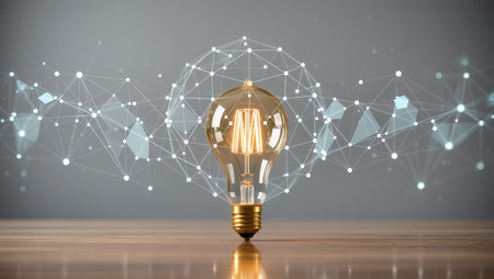 Glowing light bulb on wooden deck and social connection concept. 3D Renderingの素材