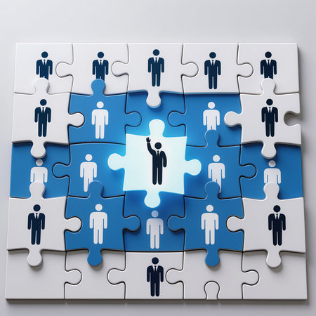 Puzzle pieces with businessman icon on white background, 3d renderの素材