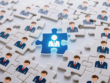 puzzle 3d image of business people group with one missing pieceの素材