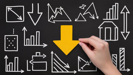 hand drawing a yellow arrow on a blackboard, business success conceptの素材