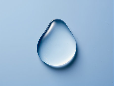 Water drop isolated on blue background with copy space for your text.の素材