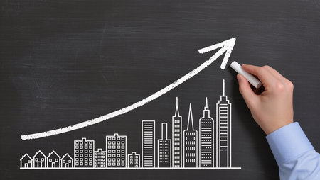 hand drawing a graph with chalk on blackboard, concept of growthの素材
