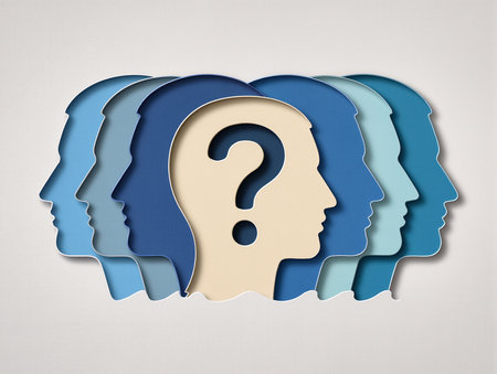 Paper cut human head with question mark on white background. Vector illustration.の素材