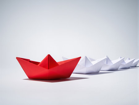 success leadership concept, Red leader boat leading white, strategy planning developmentの素材