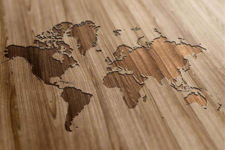 World Map on Wooden Background World Map on Wooden Background
