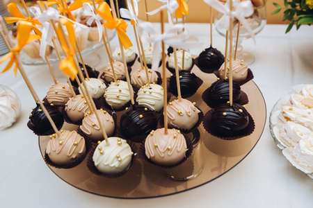 Top view at pop cake on a wedding furshetの写真素材