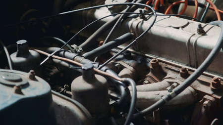 View of rusty machine hood. Close-up shot