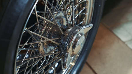 Shiny chrome wheel of old luxury vehicle. Close-up shotの写真素材
