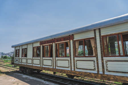 Ancient station is famous place, history destination for traveler, with railway, antique train transport tourist to visit. Dalat, Vietnam - March 17, 2020のeditorial素材