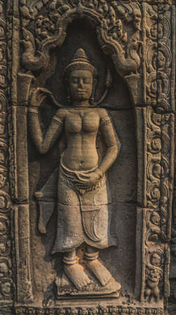 Beautiful close up of empty Angkor Wat temple complex. Ruins Banteay Kdei Temple. Siem Reap, Cambodia - FEBRUARY 25, 2020のeditorial素材