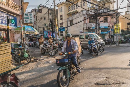 Busy Rush Hour Traffic In Vietnam. Ho Chi Minh, Vietnam - March 19, 2020