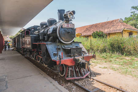 Ancient station is famous place, history destination for traveler, with railway, antique train transport tourist to visit. Dalat, Vietnam - March 17, 2020のeditorial素材