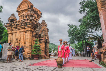 Vietnamese women dancing a traditional dance. Nha Trang, Vietnam - March 15, 2020.のeditorial素材