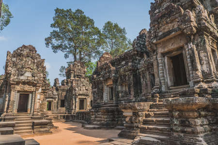 Ancient Angkor Wat Ruins Panorama. Thommanon Temple. Siem Reap, Cambodia - FEBRUARY 25, 2020のeditorial素材