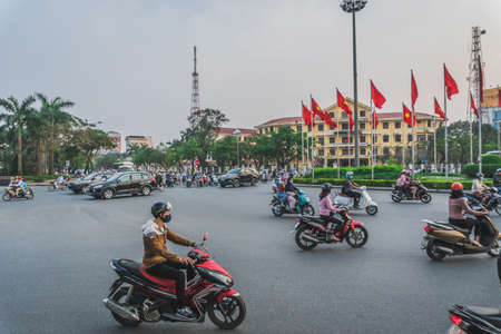 Busy Rush Hour Traffic In Vietnam. Hue, Vietnam - March 12, 2020のeditorial素材