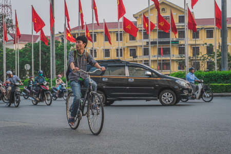 Busy Rush Hour Traffic In Vietnam. Hue, Vietnam - March 12, 2020のeditorial素材
