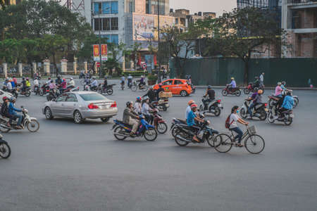 Busy Rush Hour Traffic In Vietnam. Hue, Vietnam - March 12, 2020のeditorial素材