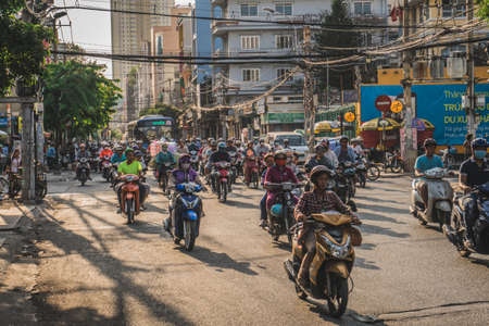 Busy Rush Hour Traffic In Vietnam. Ho Chi Minh, Vietnam - March 19, 2020のeditorial素材