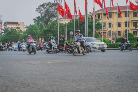 Busy Rush Hour Traffic In Vietnam. Hue, Vietnam - March 12, 2020のeditorial素材