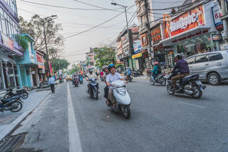 Busy Rush Hour Traffic In Vietnam. Hue, Vietnam - March 12, 2020のeditorial素材