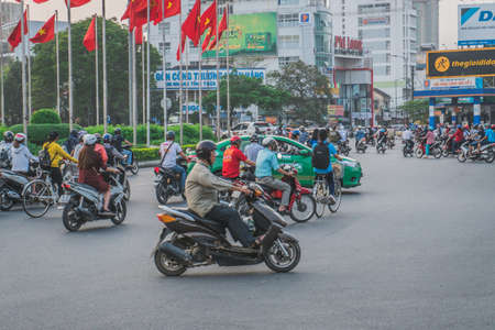 Busy Rush Hour Traffic In Vietnam. Hue, Vietnam - March 12, 2020のeditorial素材