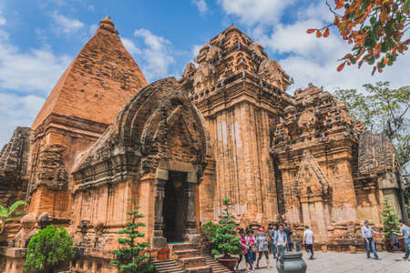 Old brick religious building. Cham towers of Po Nagar. Famous palace in Vietnam. Nha Trang, Vietnam - March 15, 2020.のeditorial素材