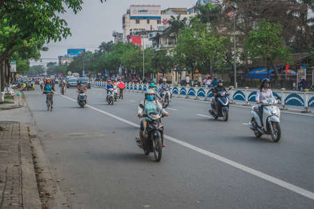 Busy Rush Hour Traffic In Vietnam. Hue, Vietnam - March 12, 2020のeditorial素材