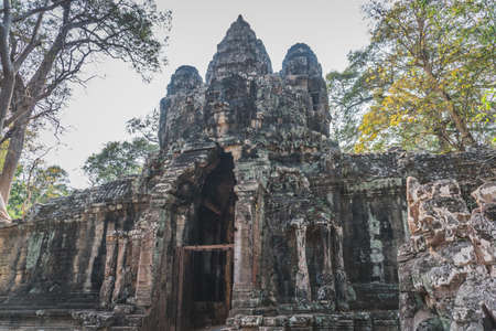 Ancient Angkor Wat Ruins Panorama. Front Gate of Angkor Thom. Siem Reap, Cambodia - FEBRUARY 25, 2020のeditorial素材