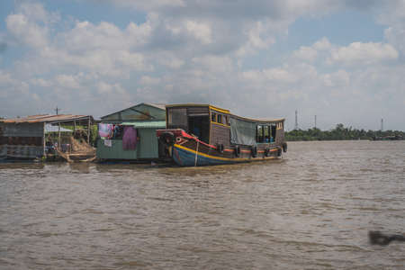 Floating house on the Mekong River in Vietnam, South East Asia. Vung Tau, Vietnamの写真素材