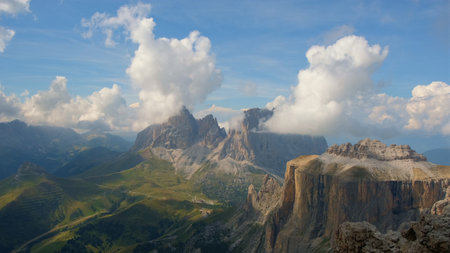 Time lapse: Fantastic view of the mountains and running clouds.の写真素材