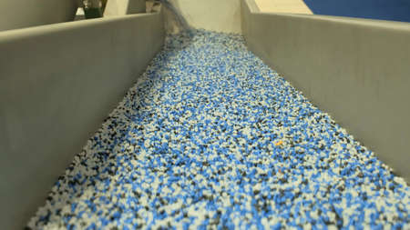 Equipment for sorting and mixing bulk materials at the enterprise. Close up shot
