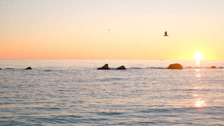 Time Laps Of Sunrise. orange golden red sky during sunrise in clear sky over the oceanの写真素材