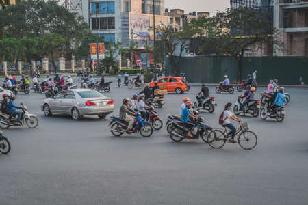 Busy Rush Hour Traffic In Vietnam. Hue, Vietnam - March 12, 2020のeditorial素材