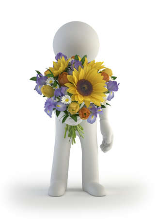 3d small people - bouquet of sunflowerの写真素材