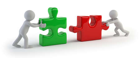 3d small people - Two puzzle connectの写真素材