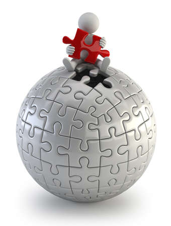 3d small people - red puzzle sphereの写真素材