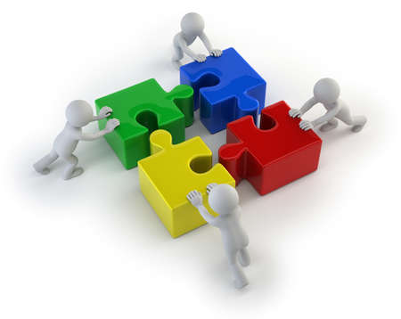 3d small people - team with the puzzlesの写真素材