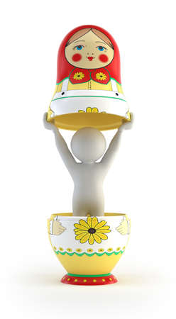 3d small people - inside Russian dollsの写真素材
