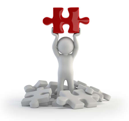 3d small people - red puzzleの写真素材