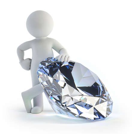 a little man stands near a large diamondの写真素材