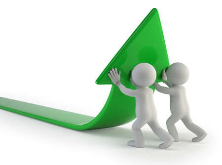 little people change direction, isolated on white backgroundの写真素材