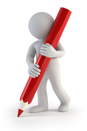 a little man holding a pencil, Isolated white backgroundの写真素材