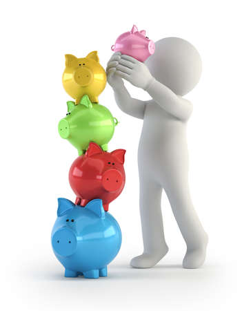 Tower of piggy banks, Isolated white backgroundの写真素材