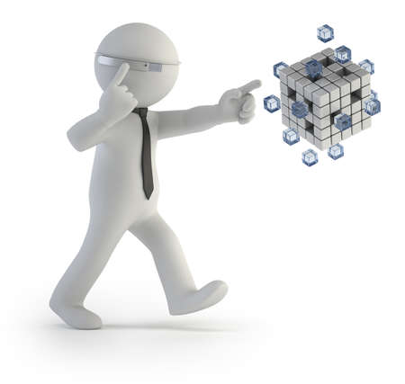 little man with glasses augmented reality, Isolated white backgroundの写真素材