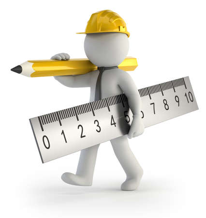 little man builder, Isolated white backgroundの写真素材