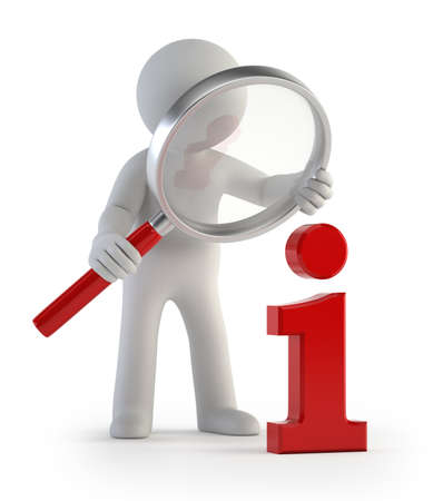 little man is looking for information, Isolated white backgroundの写真素材