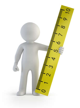 a little man holding a ruler, Isolated white backgroundの写真素材