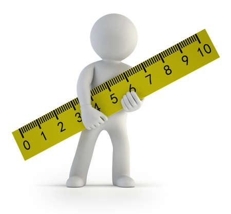 a little man holding a ruler, Isolated white backgroundの写真素材