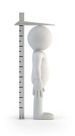 little man measures his height, Isolated white backgroundの写真素材